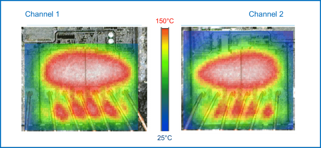 Fig. 7: Thermal maps for VND9012AJ channels under LSC condition.
